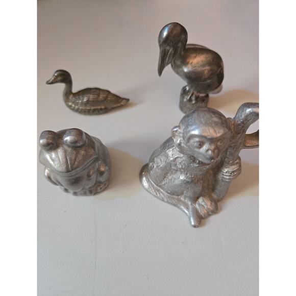 Pewter Animal Figurines Frog,‎ Monkey, Duck, and a Pelican - Picture 1 of 11